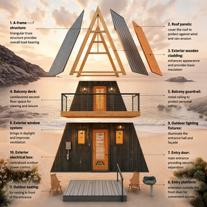 Cabaña Prefabricada de Acero Estilo Nórdico Negra con Dormitorio y Sala de Estar para Glamping, Resort, <span class=keywords><strong>Chalet</strong></span>, Casa de Vacaciones en Montaña o Lago - Product Image 3