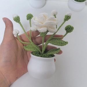 Flores Artificiales de Ganchillo <span class=keywords><strong>en</strong></span> <span class=keywords><strong>Maceta</strong></span> de Algodón con Diseño de <span class=keywords><strong>Jazmín</strong></span> y Girasol, Lindas Flores Tejidas a Mano, Regalos para Invitados de Boda, Decoración para el Hogar y Escritorio - Product Image 3