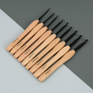 Ensemble <span class=keywords><strong>de</strong></span> crochets à crochet en <span class=keywords><strong>bois</strong></span> massif avec manche en alliage d'aluminium noir, 9 pièces, fabrication artisanale, dernier modèle - Product Image 1