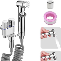 Kit de pulvérisation pour bidet avec robinet d'angle 1 entrée 2 sorties, pistolet WC haute pression en acier inoxydable 304 avec support mural