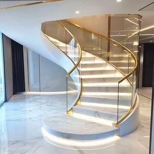Escalier en colimaçon commercial en verre à installation <span class=keywords><strong>facile</strong></span>, marches en bois pour intérieur, escaliers hélicoïdaux pour appartements et villas - Product Image 2