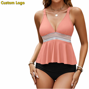 Fabricante personalizado Bikini Oem Odm Sexy con cuello en V Falda Triángulo High-WiST Arrugas Dos piezas Ropa de playa Traje de baño Mujeres Traje de baño - Product Image 1