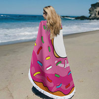 Serviette de plage/couverture en microfibre 100% polyester, séchage rapide, sans sable, impression en forme de beignet, forme ronde