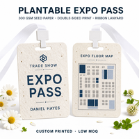 Badge d'exposition personnalisé en papier grainé découpé sur mesure, carte nominative plantable pour salon professionnel avec cordon en coton pour événements US Expo, faible MOQ