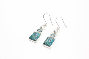 Pendientes de Turquesa Azul Cobre Natural, Topacio Azul y Perla, Plata de Ley 925, Joyería Hecha a Mano, Moda Femenina, Suministro al por Mayor - Product Image 4