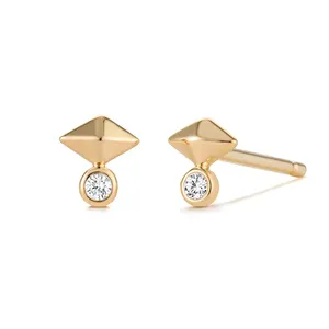 Fashion 18K Vergulde 925 Sterling Zilveren Piramide Diamant Diy Earring Stud