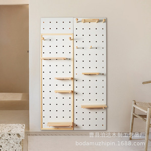 Wooden Pegboard Wall <b>Mirror</b> With Shelves <b>Rectangular</b> Minimalist Entryway Dressing <b>Mirror</b> - Product Image 4