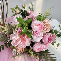 Décoration florale de mariage luxueuse et réaliste, faite à la main, en soie artificielle, rose et chrysanthème bordeaux-orange, couleurs d'automne, 60 cm