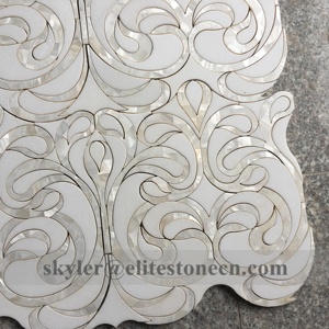 DANSE <span class=keywords><strong>BLANC</strong></span> Mosaïque Waterjet en marbre <span class=keywords><strong>blanc</strong></span> avec nacre de coquillage, carrelage luxueux pour crédence de cuisine - Product Image 3