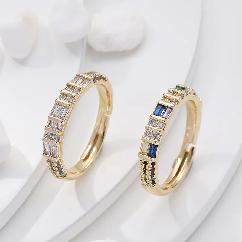 Fashion 18k Gold Plated Baguette Zircon Ring Simple Adjustable Rings For Women Charm Wedding Party Jewelry