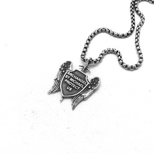 yunnique Stainless Steel Archangel <b>St</b> <b>Michael</b> Pendant <b>Necklace</b> Unisex Shield Cross Wings Fashion Jewelry - Product Image 1