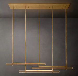 Lustre linéaire triple barre en laiton et albâtre de 60 pouces, style luxe américain moderne, pour la décoration de la maison, salon et chambre à coucher - Product Image 1