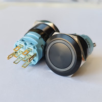 Interrupteur à bouton poussoir noir DPDT à double commande éclairé 2NO2NC