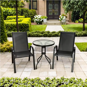 Verzinktes Stahl-Tessin 2x1 Modernes Esszimmer-Set für den Außenbereich mit Tisch und Stühlen mit Glasplatte für den Hofgebrauch - Product Image 1