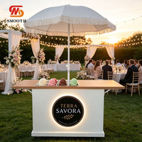 Carrito de Exhibición para Postres y Dulces, Decoración Elegante para Fiestas de Boda, Carrito Plegable Blanco con Ruedas y Logotipo LED