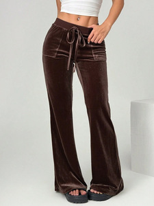 Pantalones de Terciopelo de Estilo Vintage para Mujer, Otoño, ODM, Largos, Cintura Media, Pierna Ancha, Ajustados, Drapeados y Acampanados - Product Image 6