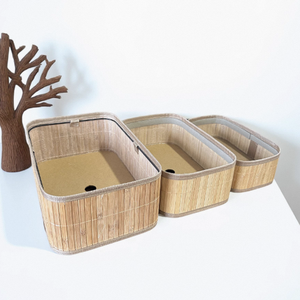 Panier de rangement en bambou de <span class=keywords><strong>style</strong></span> moderne forme rectangulaire pour cosmétiques de bureau boîte de rangement en paille jouets collations vêtements - Product Image 2