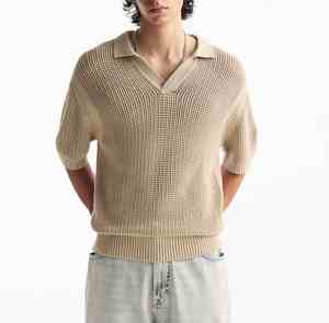 Camiseta de punto con cuello en V informal de moda personalizada, Polo de manga corta de punto abierto, camisetas de punto para hombre - Product Image 1