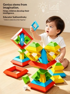 <span class=keywords><strong>Jeu</strong></span> de blocs polyvalents en plastique ABS, <span class=keywords><strong>jeu</strong></span> d'empilage pyramidal, tour de Luban, 0-24 mois, assemblage artisanal, jouet éducatif précoce pour enfants - Product Image 1