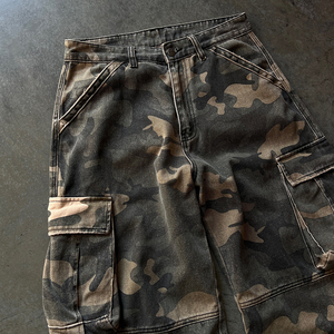 TOPSHOW <span class=keywords><strong>Pantalon</strong></span> Cargo Homme Ample en Toile de Coton Lavée sur Mesure avec Multiples Poches, Style Tactique Camouflage - Product Image 5