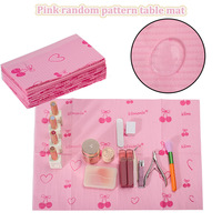 Tapis de table jetable pour nail art, imprimé cœurs cerise roses, imperméable, repose-mains pour salon de manucure, housse de table en papier pour manucure