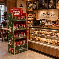Support d'affichage au sol en carton personnalisé pour Noël, présentoir de vente au détail en papier écologique pour la promotion de produits en supermarché