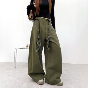 <span class=keywords><strong>Pantalon</strong></span> cargo <span class=keywords><strong>beige</strong></span> <span class=keywords><strong>taille</strong></span> mi-<span class=keywords><strong>haute</strong></span> pour <span class=keywords><strong>femme</strong></span>, coupe large et décontractée, style streetwear, en tissu Oxford 100 % coton écologique - Product Image 4