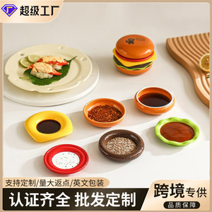Cross-border creative ceramic hamburger dipping dish, high-value and <b>cute</b> fruit plate, underglaze colored dish tableware set - Product Image 2