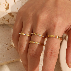 Bagues fines en acier inoxydable 316L plaqué or 18K PVD, serties <span class=keywords><strong>de</strong></span> zirconiums cubiques, empilables, bijoux <span class=keywords><strong>de</strong></span> mode pour femmes - Product Image 1