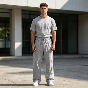 Conjunto de 400g para hombre, camiseta con cuello redondo y bordado en relieve, pantalones deportivos, conjunto de dos piezas de verano 100% algodón para hombre. - Product Image 4