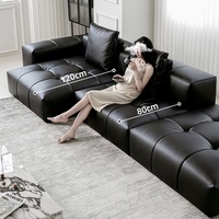 Canapé modulable Zayshine en cuir véritable noir, style minimaliste italien de luxe, 3 places, pour salon, villa, appartement, canapé au sol