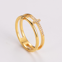 Bague d'index en acier inoxydable creuse à double croix micro-incrustée de diamants