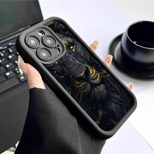 Beautiful Gold Lion Photo Print Ladder Lens Style Shockproof TPU Mobile Phone Cover Case for Iphone 12 13 14 15 16 17 18 Pro Max