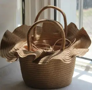 Bolso de playa para mujer, bolsa de playa francesa romántica, con cordón, de diseñador, con forma de sombrero de paja, 2022