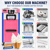 Machine à glace molle commerciale sur pied, 3 saveurs, 2100W, en acier inoxydable, pour magasin et restaurant