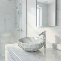 Vasque de salle de bain en marbre blanc de conception moderne, hautement écologique, finition brossée, lavabo de luxe fait main pour comptoir