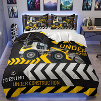 Parure de lit pour garçons avec imprimé 3D de camion d'ingénierie et chargeuse sur pneus, thème « En construction », comprenant une housse de couette et des taies d'oreiller
