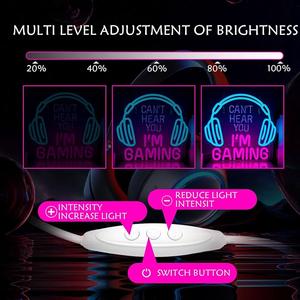 Enseigne néon LED dimmable pour gaming – Je ne peux pas entendre, je joue – Décoration murale pour salle vidéo, idéale pour garçons et adolescents – Lumière pour casque gamer - Product Image 5