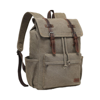 Sac à dos vert vintage en cuir pour ordinateur portable en toile pour hommes 12.9 pouces sac pour ordinateur portable plusieurs poches fermeture éclair étanche pour l'école