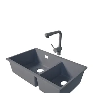 Factory Price Durable Double Bowl Quartz Sink Concrete Grey Quality Guarantee Sink Acrylic Quartz Used For Kitchen