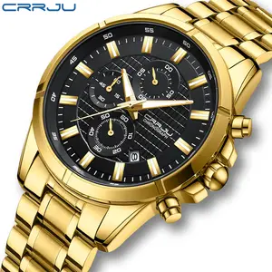 Crrju Đồng Hồ Đeo Tay Người Đàn Ông 3 ATM Không Thấm Nước Chronograph Sang Trọng 316L Thép Không Gỉ Ban Nhạc Mens Đồng Hồ Sáng Nam Thạch Anh Đồng Hồ