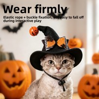 Chapeau d'Halloween amusant et original pour animaux de compagnie avec cordon élastique réglable et collier à pompon pour chats et chiens, accessoires d'Halloween pour animaux de compagnie