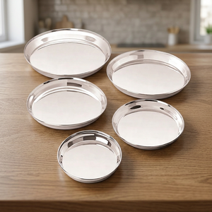 Bandeja Redonda de Acero Inoxidable de Grado Comercial, Diseño Nuevo, Apta para Lavavajillas, Acabado Pulido, para Uso Doméstico y en Restaurantes - Product Image 4