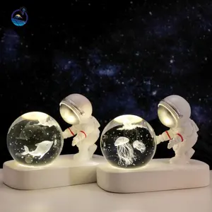6厘米3D水晶球玻璃激光雕刻微型地球月亮模型球体水晶工艺家居装饰装饰品地球仪灯