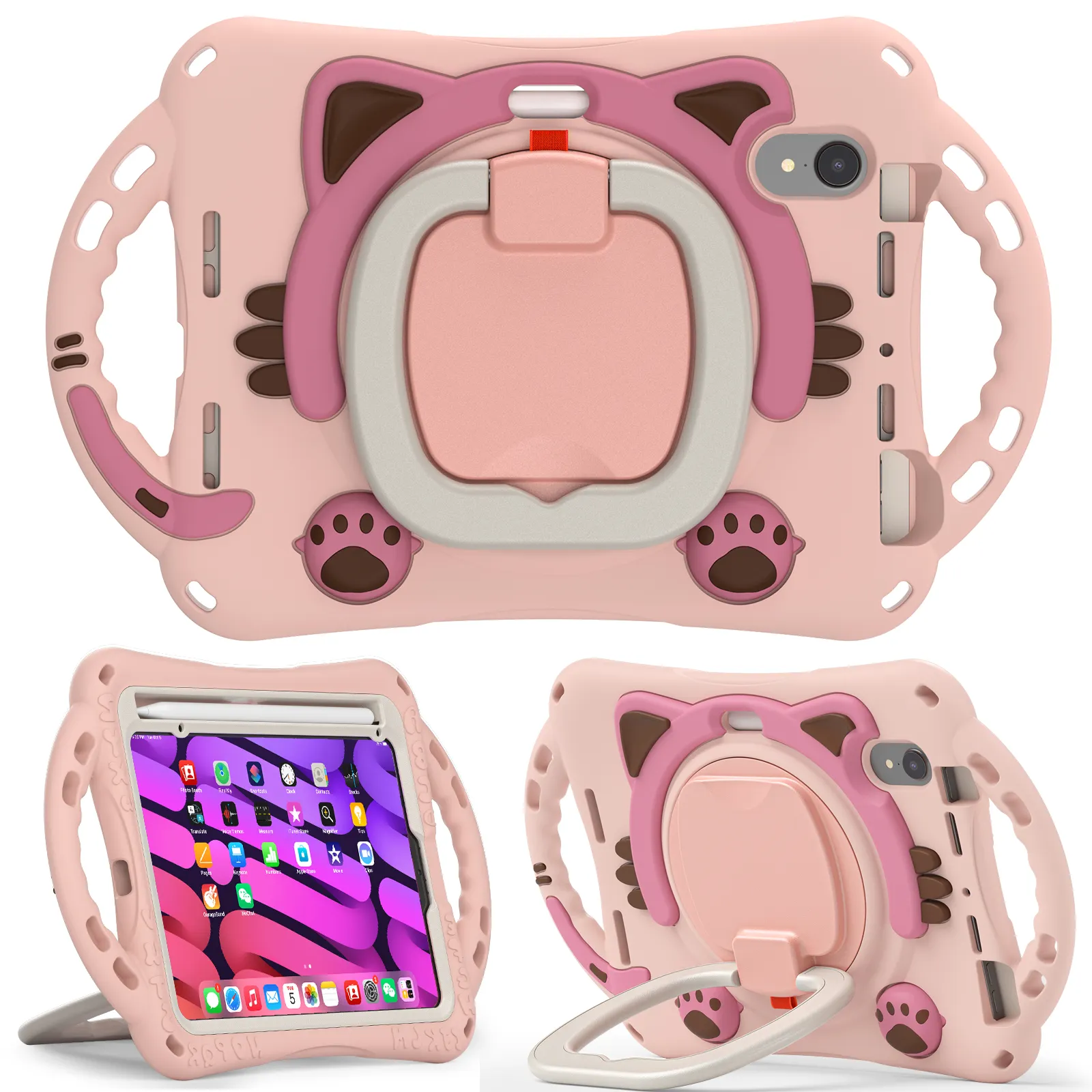 For Kids tablet case cute cartoon design with handle and kickstand and shoulder strap for ipad mini6