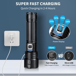 Фонарь 1500 люмен XHP70.2, водонепроницаемый IP67, с аккумулятором <span class=keywords><strong>5000</strong></span> мАч 26650, перезаряжаемый через USB-C, для кемпинга, походов, экстренных случаев - Product Image 5