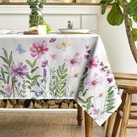Nappe printemps été 137*274cm rectangulaire, couverture de table florale de fleurs sauvages pour décor de dîner de pique-nique de fête