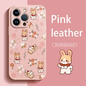 Dessin animé mignon pour iPhone 15 14 13 12 série coque de téléphone portable en cuir coque en silicone légère protection étanche à l'eau