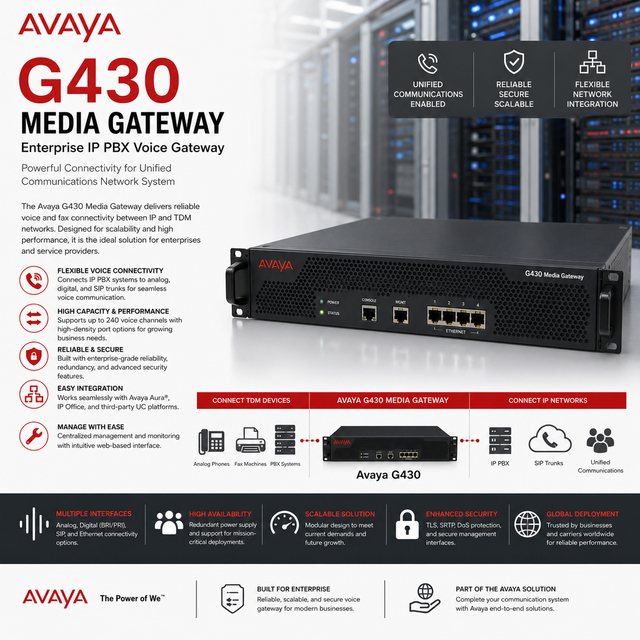 Avaya G430 Media Gateway Enterprise IP PBX Voice Gateway Telephone Switch for Unified Communications Network System