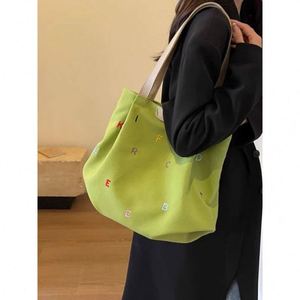 Bolso de Hombro Cuadrado Vertical de Gran Capacidad con Letras Bordadas, Estilo Fresco y Sencillo, de Lona, para Estudiantes, Estilo Coreano, Hua - Product Image 3
